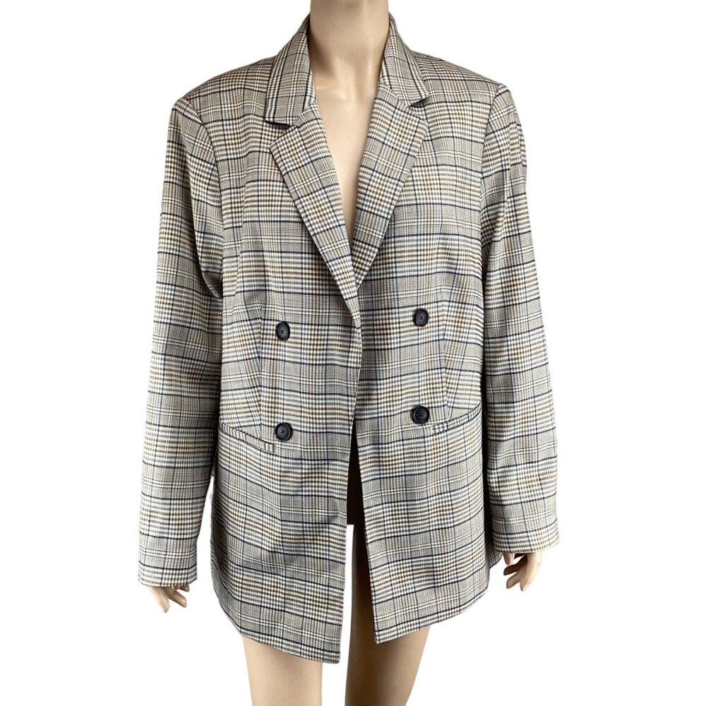 Violeta By MNG Mango Womens‎ Plaid Double-Breasted Blazer Jacket Medium Oversize